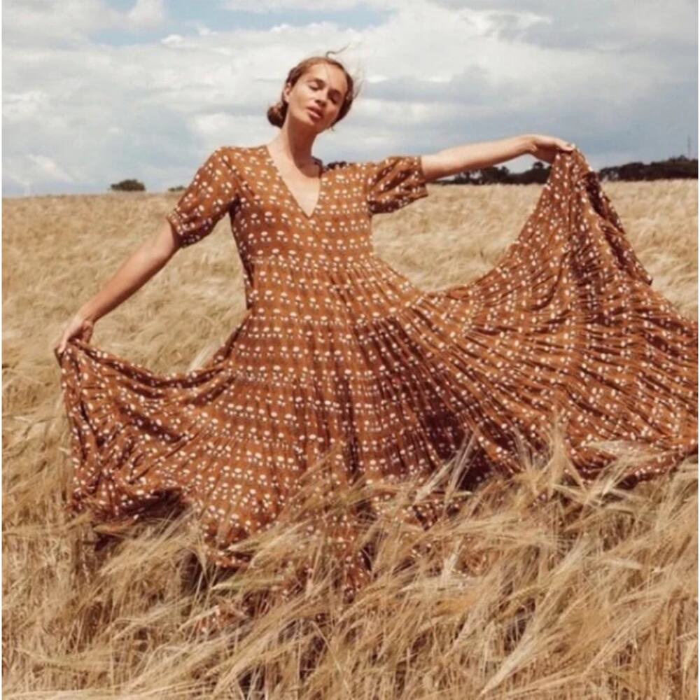 Daughters of India Brown Floral Maxi Dress